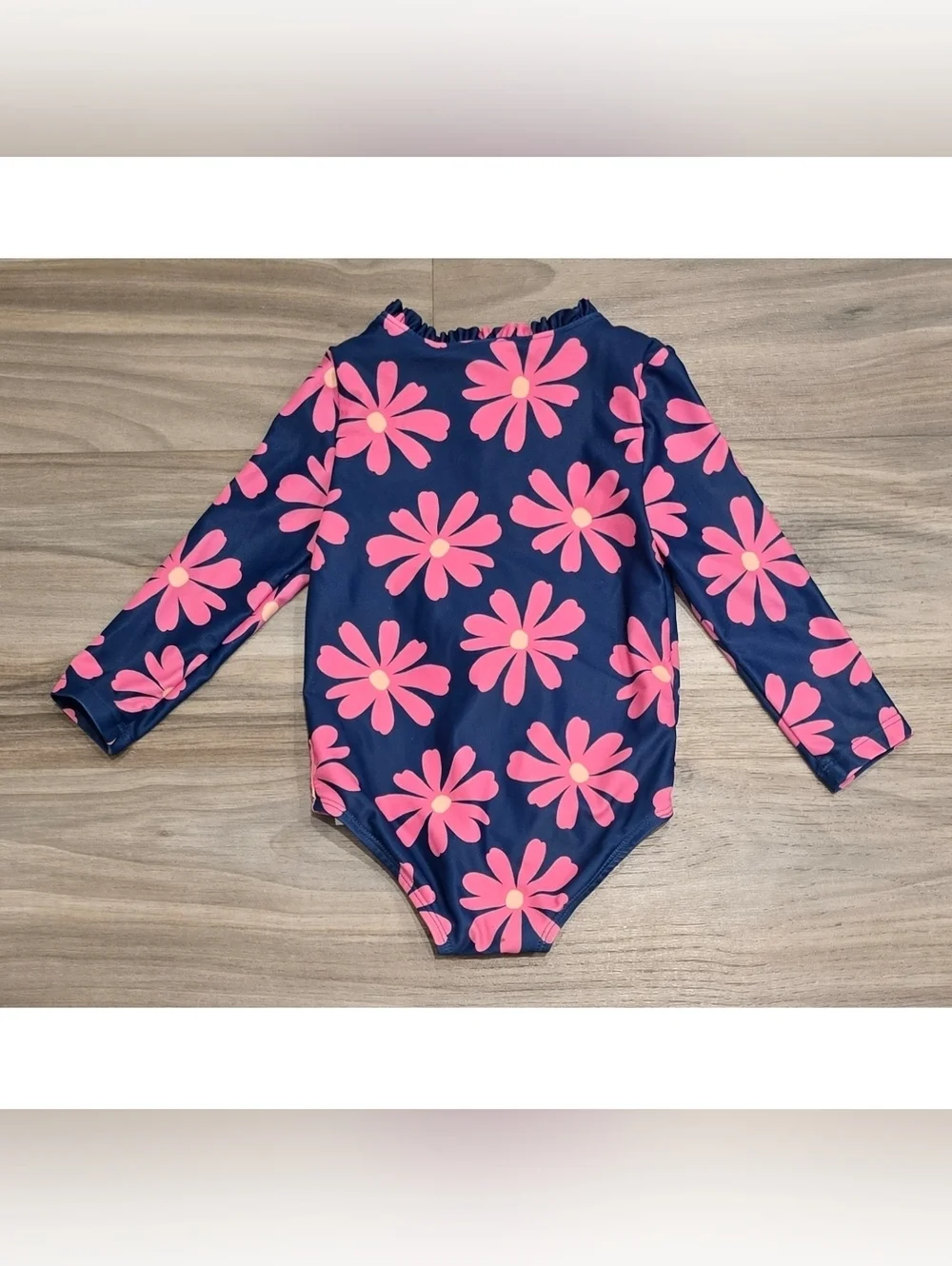 Carter’s Floral Rash Guard One Piece Swimsuit Size 12 Months Navy Pink Zip Front